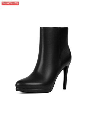 Faux Leather Ankle Boots Round Toe Stiletto Heel Platform Booties